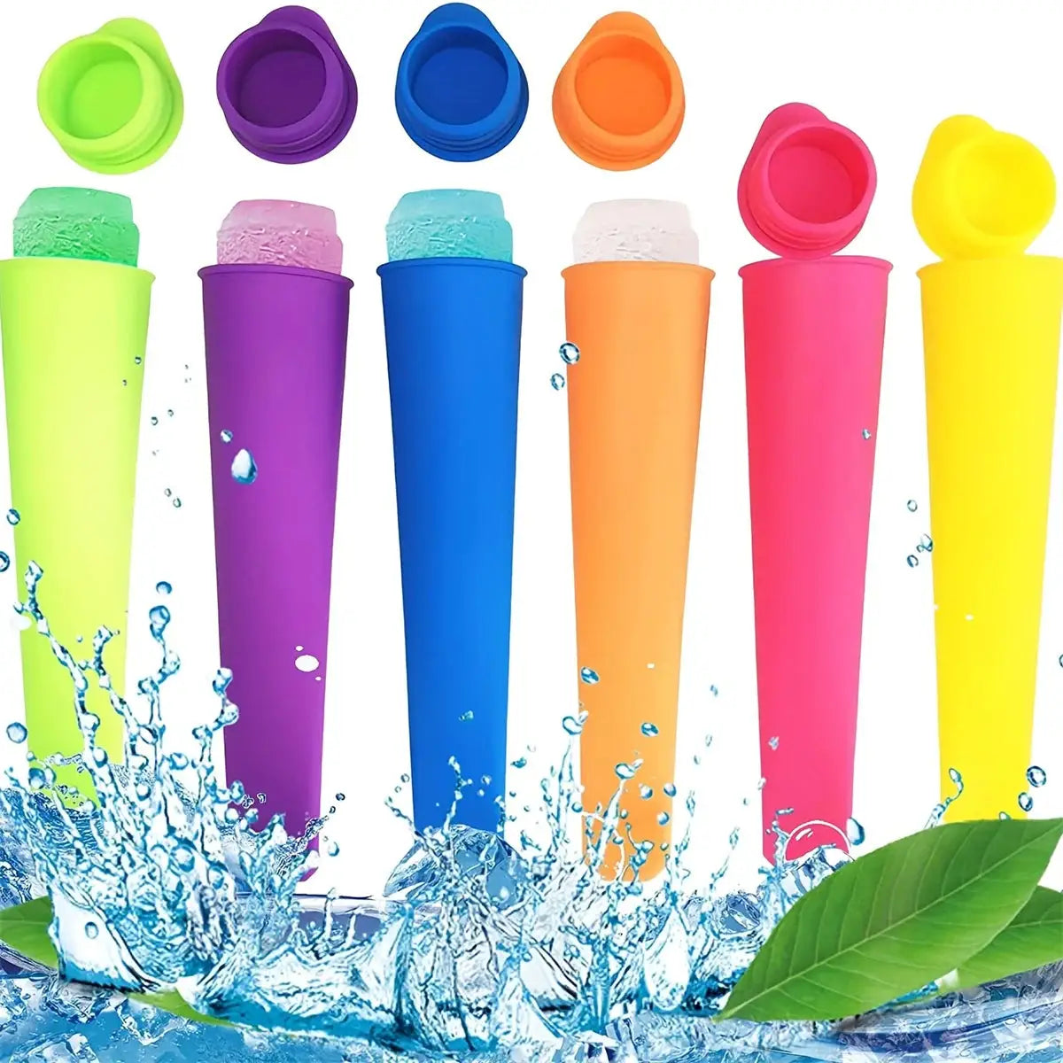 6 Piece Summer Silicone Popsicle Mold Set Reusable Food Grade Molds for Do It Yourself Ice Pops and Frozen Treats