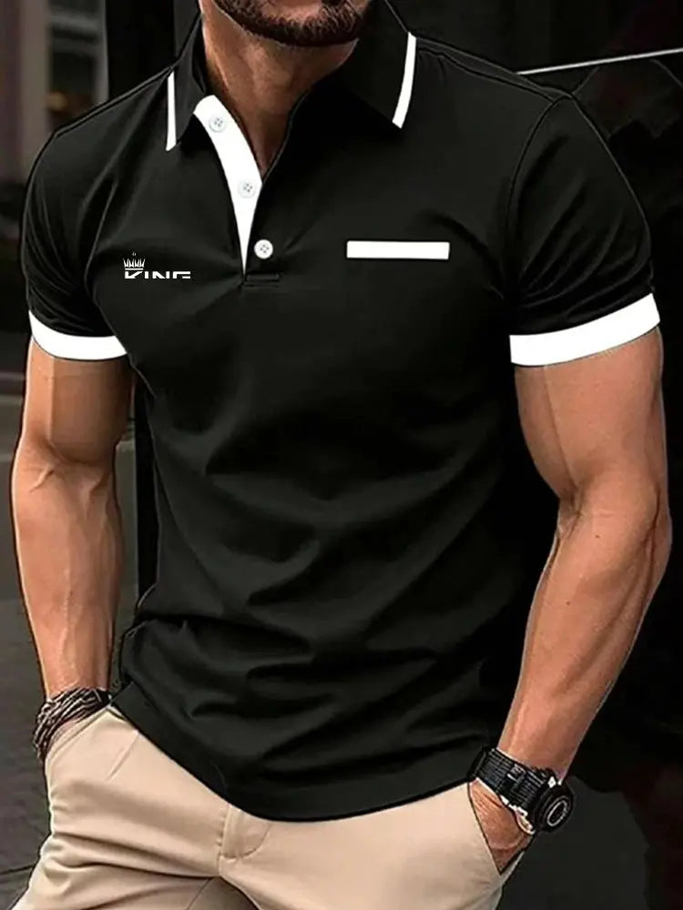 Mens Polo Shirt For Summer Golf Casual Short Sleeve Color Block Patchwork Lapel Regular Fit
