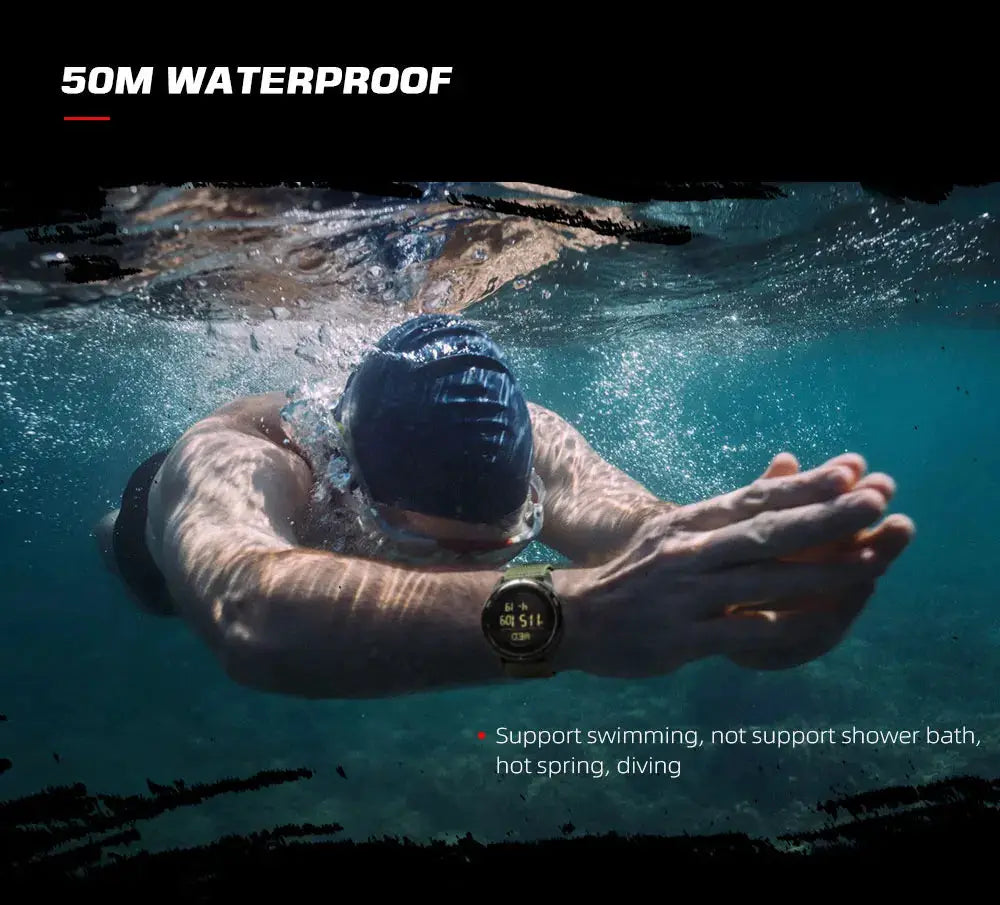 North Edge Alps men's digital carbon-fiber watch on a black strap worn underwater, 50M waterproof for rugged outdoor use