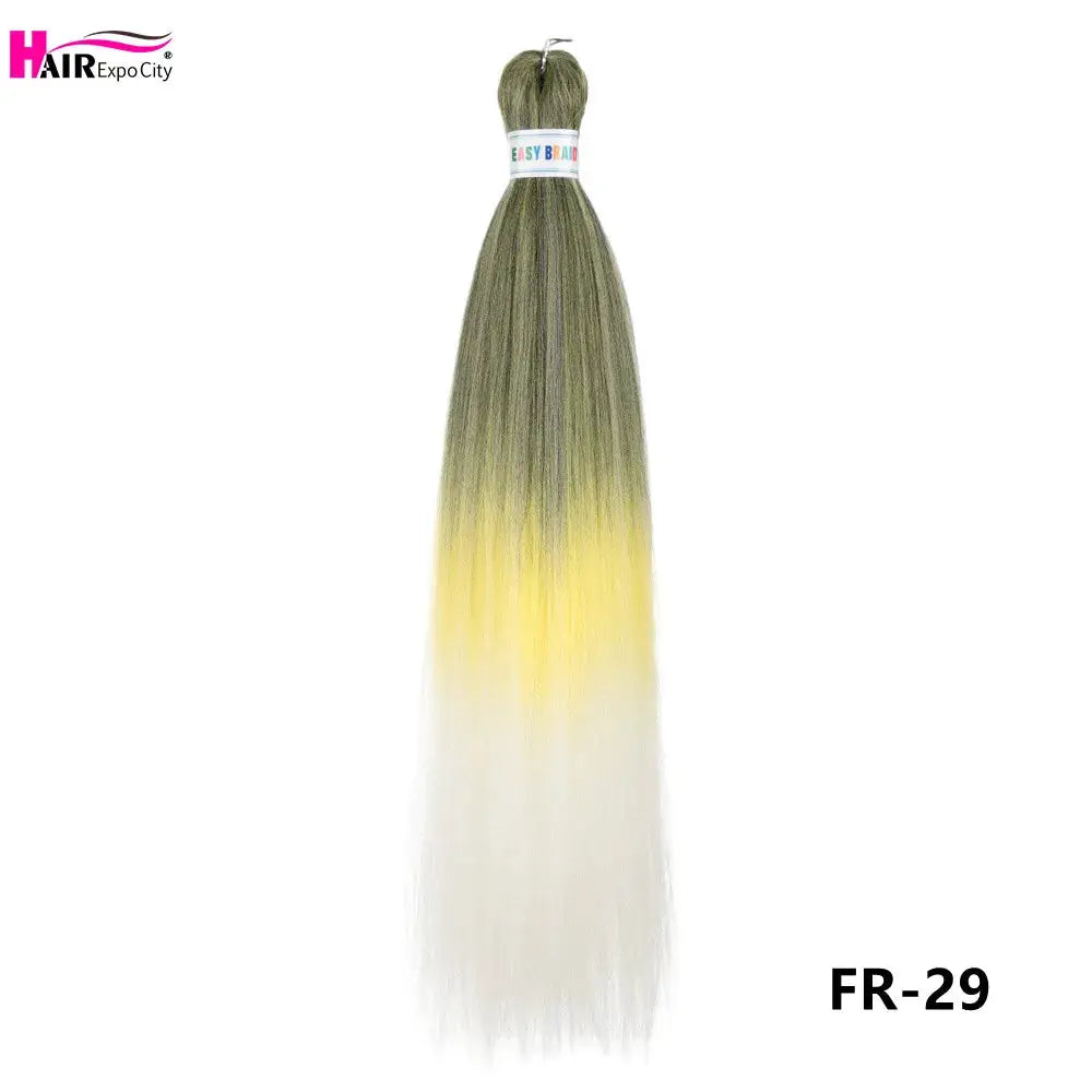 Easy Braids synthetic jumbo braids, 26in, olive yellow white ombre, pre-stretched