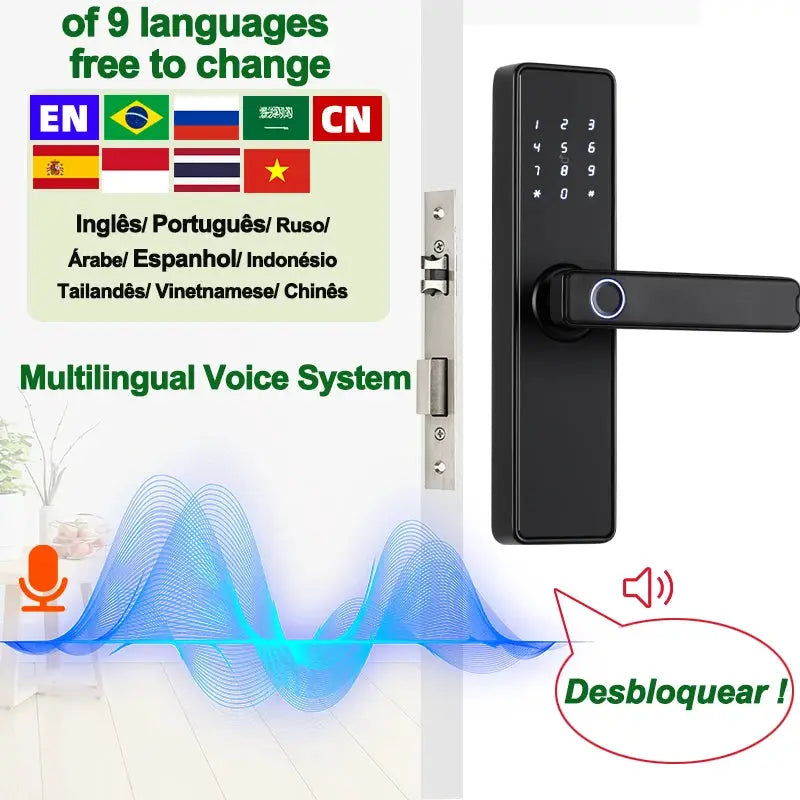 RAYKUBE K20 biometric smart door lock with black finish and fingerprint keypad, Tuya app compatible