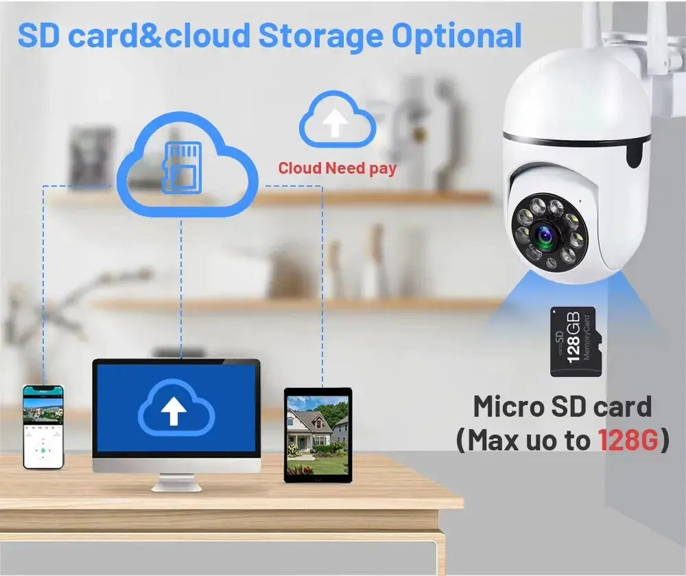 8MP WiFi IP PTZ security camera with 4x zoom, two-way audio, HD night color cam, micro SD up to 128GB