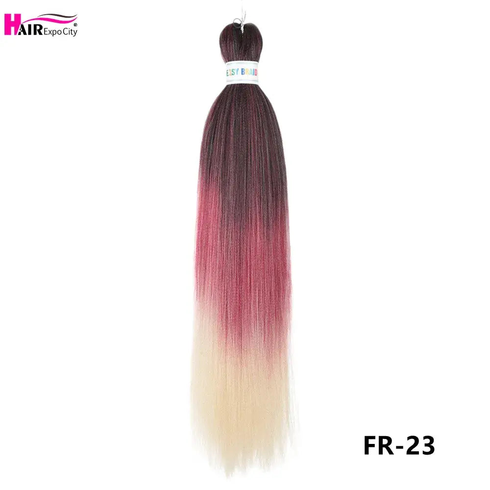 Easy Braids 26-inch synthetic jumbo braids hair extension in black-to-pink-to-blonde ombre, pre-stretched FR-23