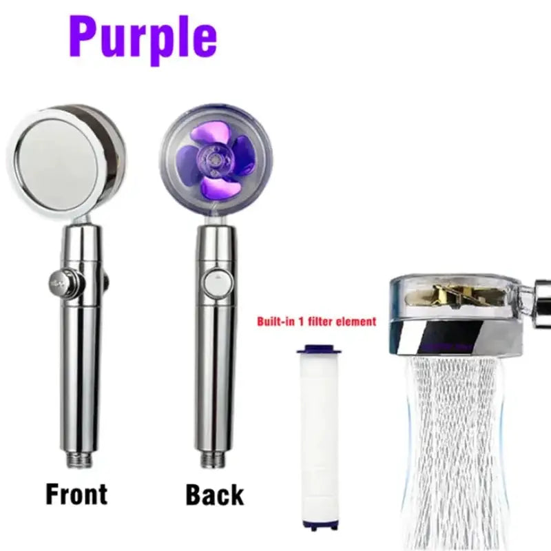 Shower head by Simples Market, purple 360° rotation with built-in filter and chrome handheld unit