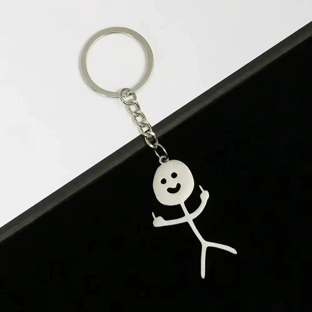 Stainless Steel Stickman Keychain With Matching Heart Pendant For Keys Purses Bags Backpacks