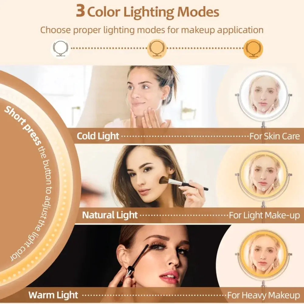 Simples Market lighted makeup mirror with 1x/10x magnification, touch control, rechargeable tabletop vanity with 3 lighting modes