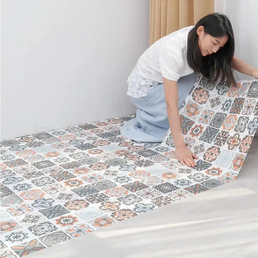 Tile 3D waterproof cabinet wallpaper by Simples Market; colorful tile-pattern self-adhesive vinyl wallpaper for cabinets