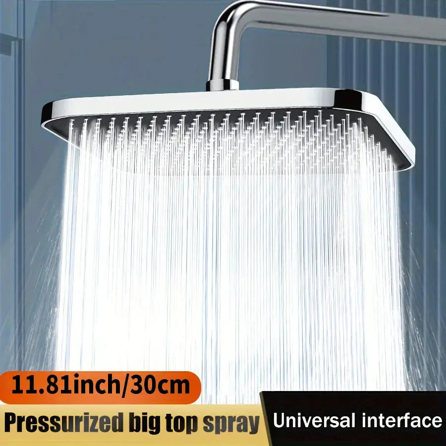 Simples Market overhead rain shower head, large 11.81in chrome square design with high-pressure spray and 360° rotation