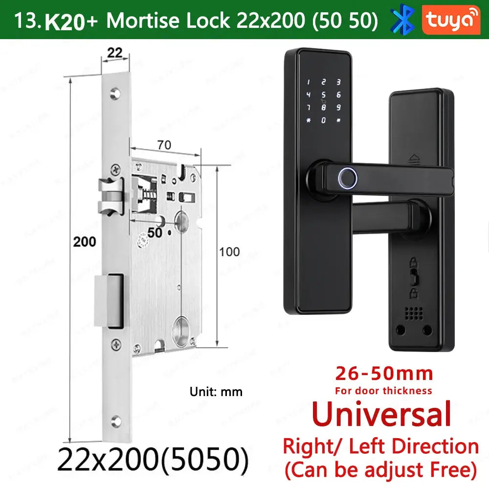 RAYKUBE K20 biometric fingerprint smart door lock with Tuya app, IC card, password and key unlock, black finish