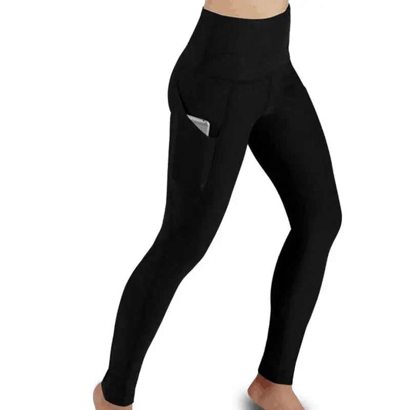 High-waist black yoga leggings with side pocket for women Simples Market