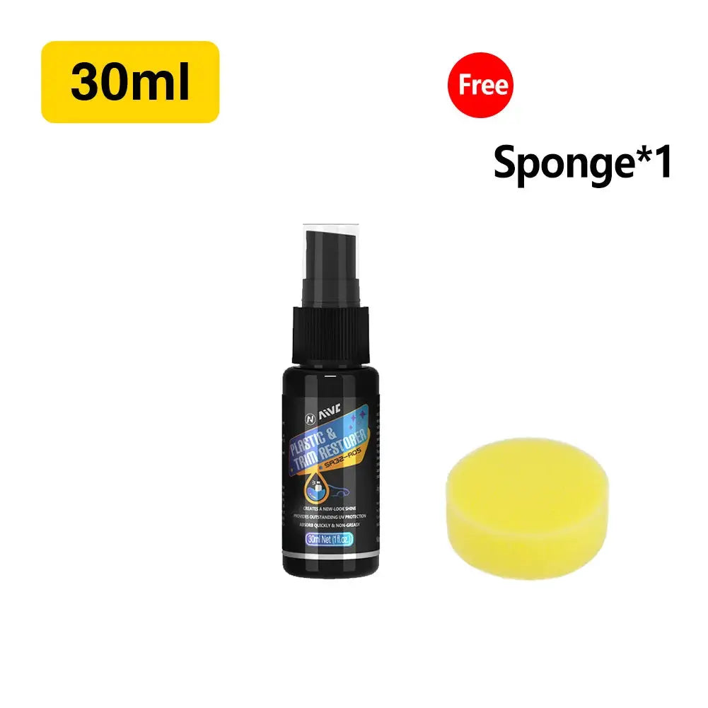 Plastic Restorer Back To Black spray by Simples Market, 30ml bottle with yellow sponge