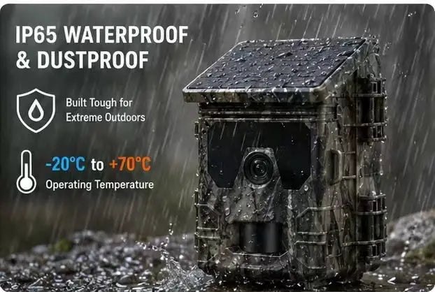 Simples Market Solar Wildlife 50MP 4K Trail Camera in camo, IP65 waterproof.