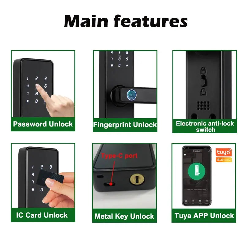 RAYKUBE K20 biometric door lock with password, fingerprint, IC card, metal key, and Tuya APP unlock