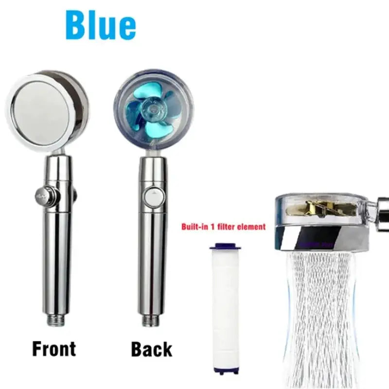 Simples Market 360° Rotation Turbo Fan Shower Head, chrome handheld with built-in filter, water-saving spray