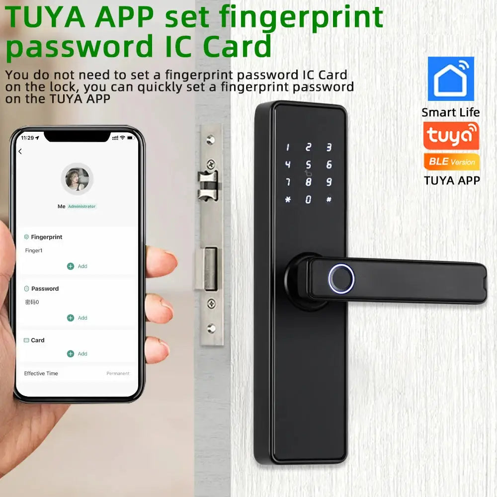 RAYKUBE K20 biometric fingerprint door lock with keypad, black finish, Tuya app compatible