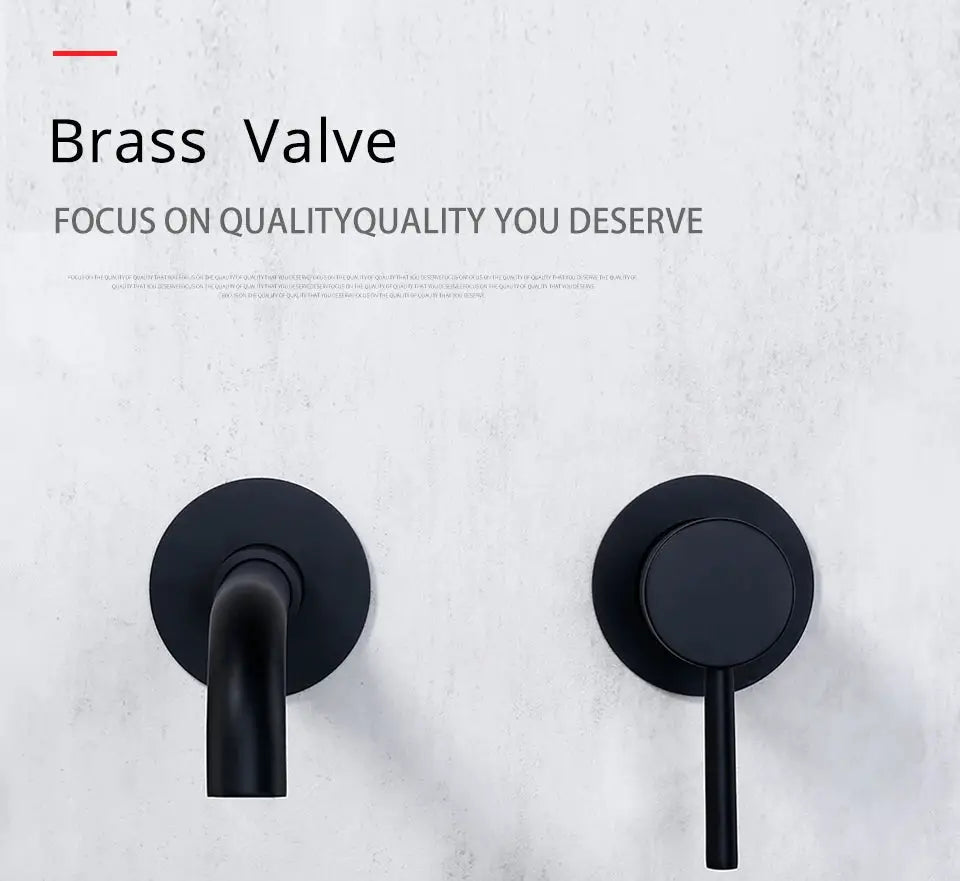 Bathroom basin faucet set by Simples Market; black matte wall-mounted pair with spout and round handle