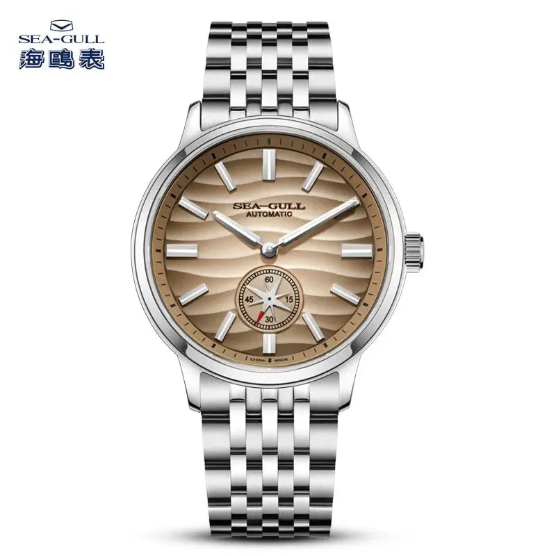 Sea-Gull automatic men's watch with stainless steel bracelet, beige dial, sapphire crystal