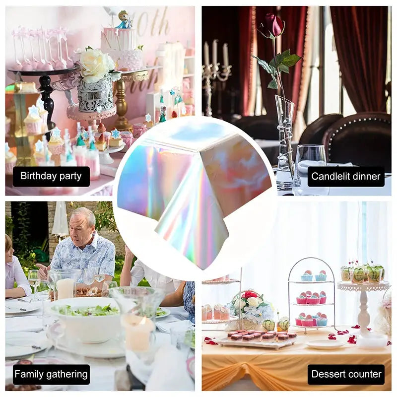 1pc Laser Rainbow Theme Party Tablecloth Disposable Decoration Supplies For Weddings Birthdays Festivals Gift