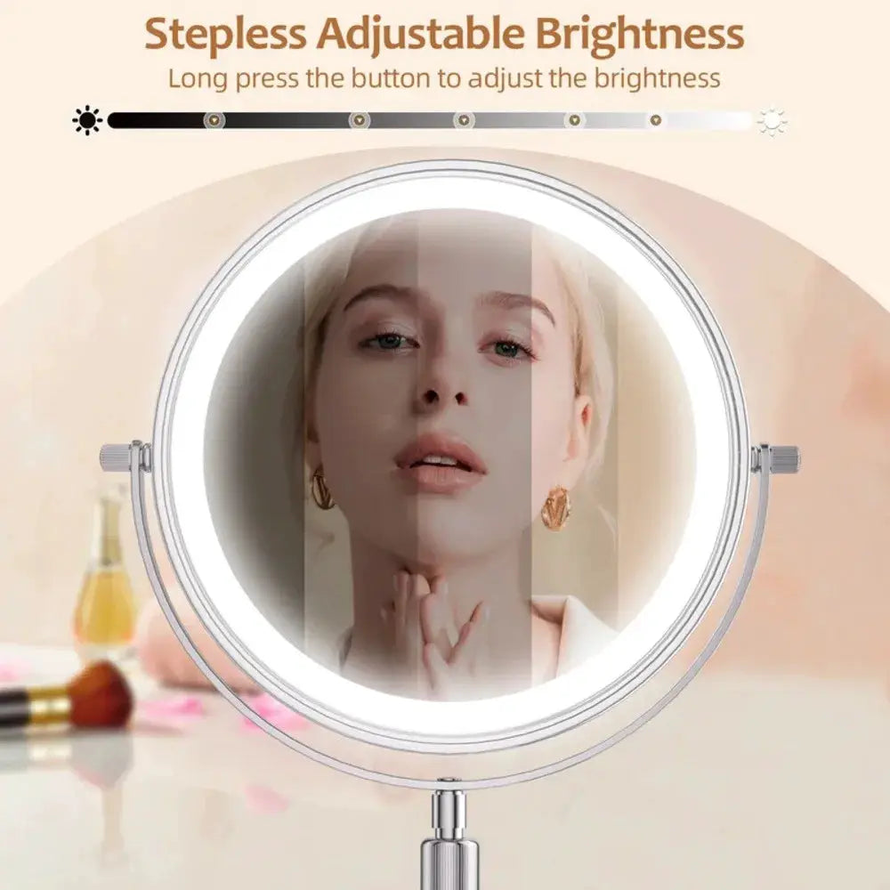 Simples Market lighted makeup mirror with LED ring light, 1x/10x magnification, touch control, rechargeable.