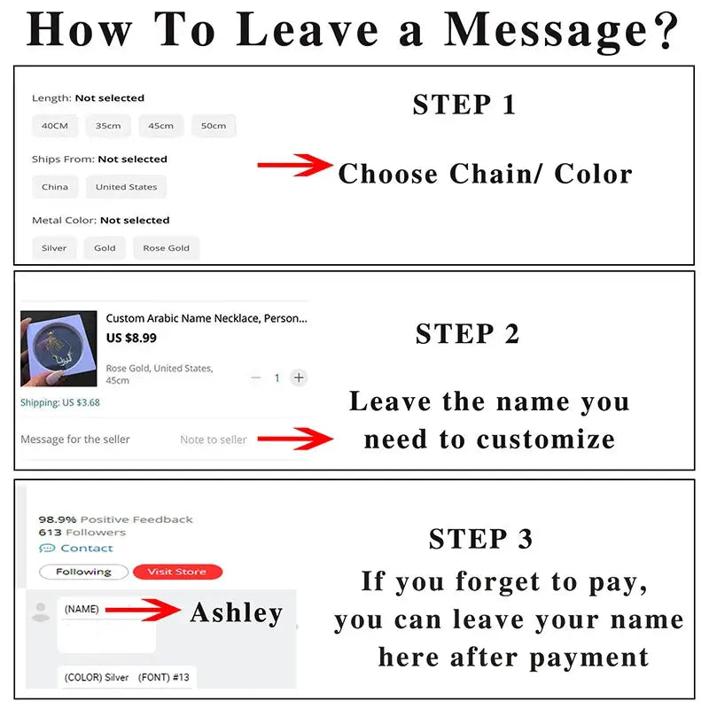 Infographic from Simples Market guiding how to customize a product: choose chain/color, enter the name, complete payment.