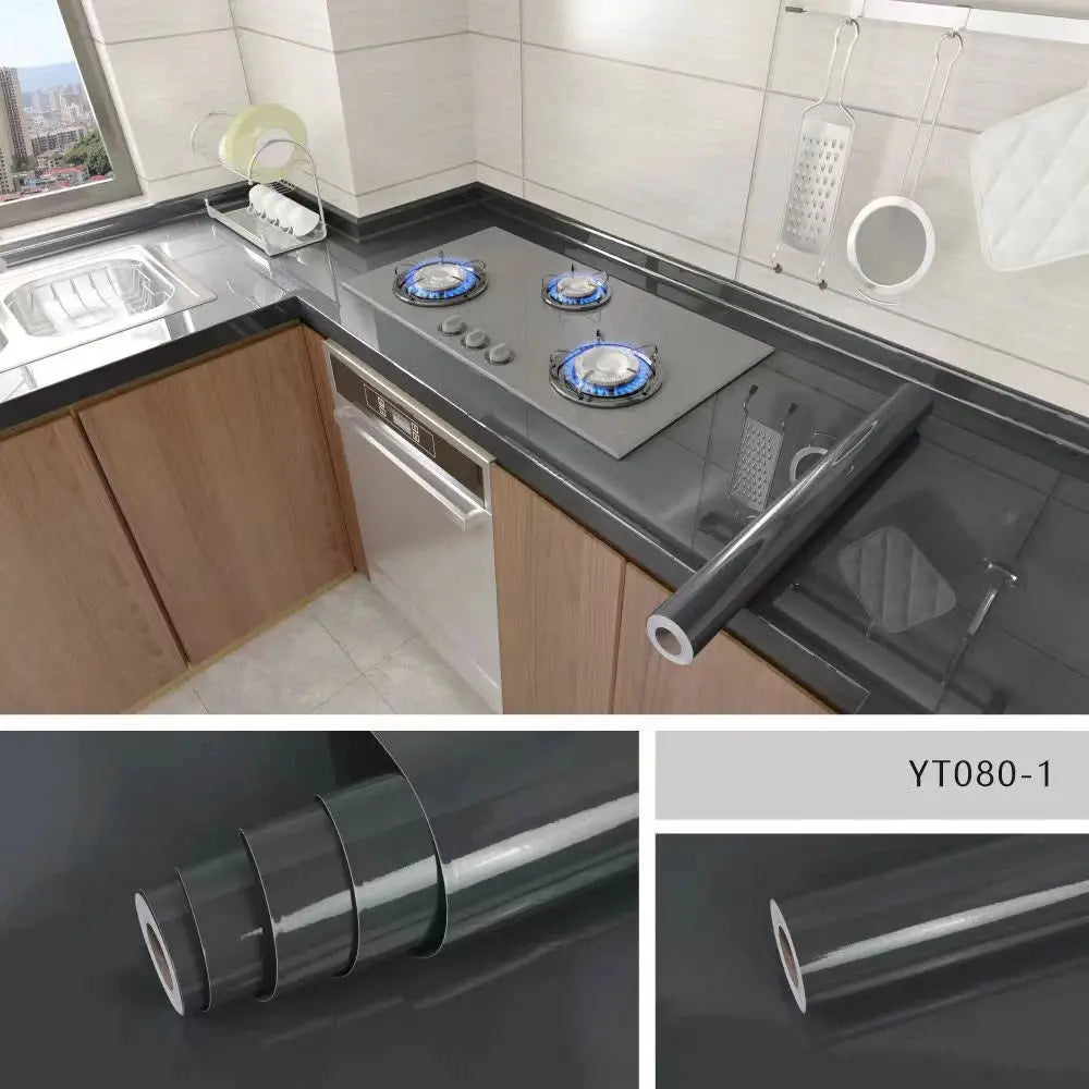 Simples Market 40cm kitchen self-adhesive wallpaper roll; dark gray PVC countertop wallpaper, waterproof and oil-proof.