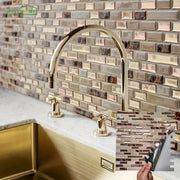 Gold mosaic self-adhesive wall tiles for kitchen backsplash, 11.8 x 12 in, Simples Market