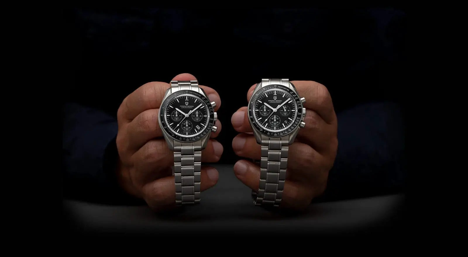 Pagani Design PD1701 men's chronograph watches (2) with stainless steel bracelets and black dials