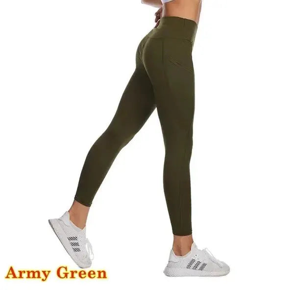 Leggings Army Green high-waist women's yoga pants with seamless gym compression