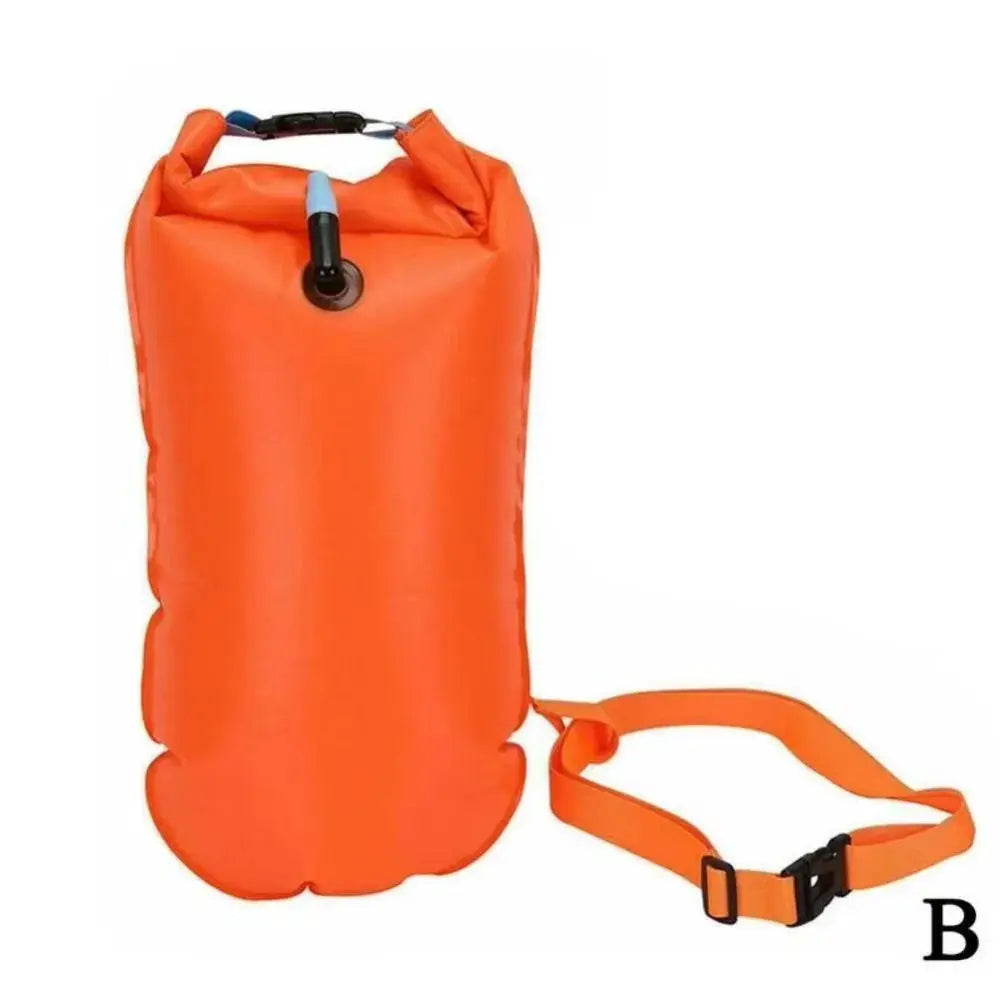 Inflatable Open Water Swimming Buoy Tow Float Dry Bag With Double Air Chambers And Adjustable Waist Belt