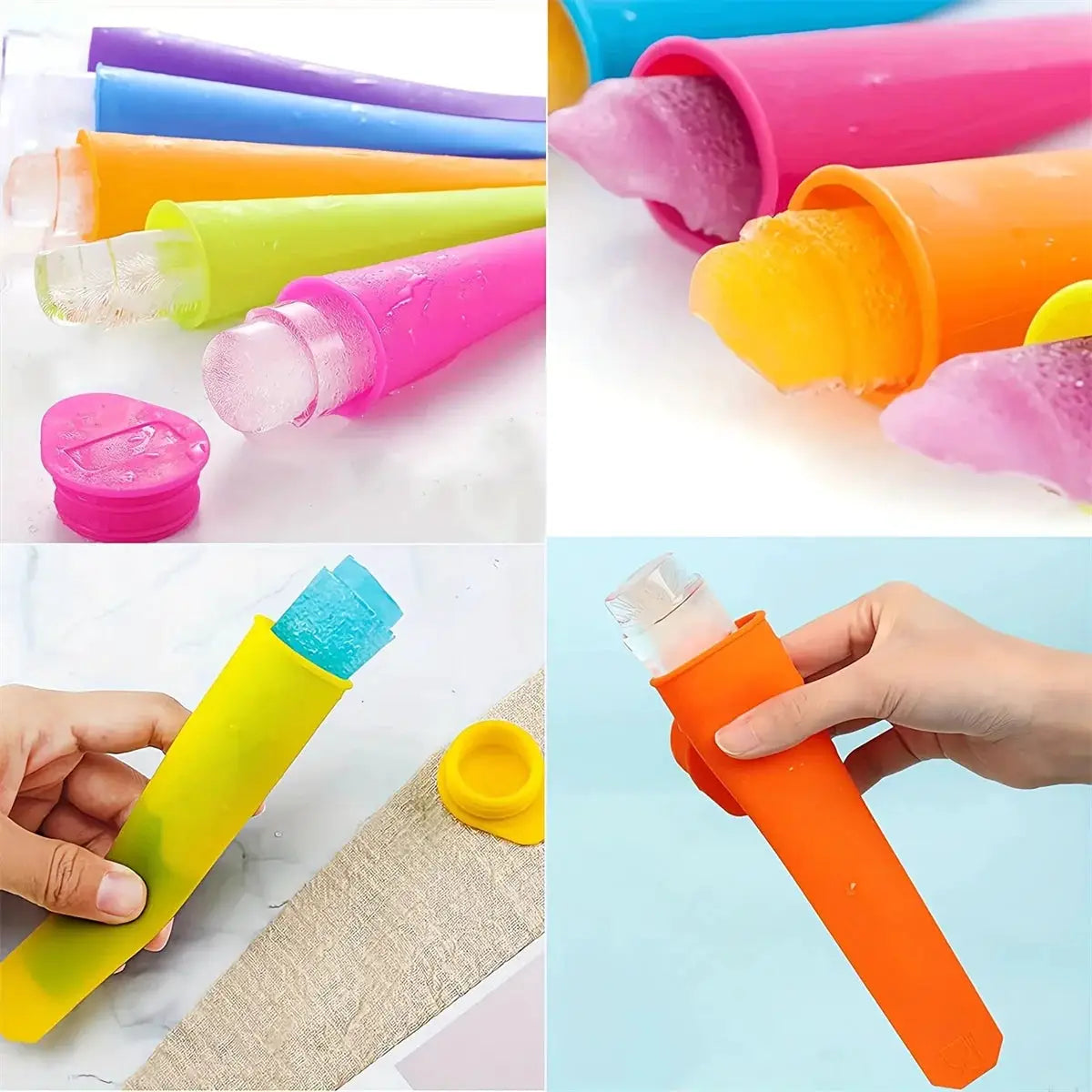 6 Piece Summer Silicone Popsicle Mold Set Reusable Food Grade Molds for Do It Yourself Ice Pops and Frozen Treats