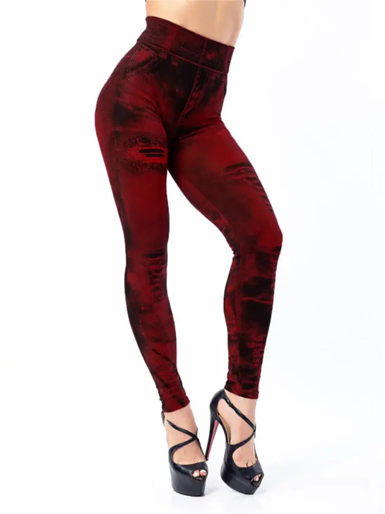 VivaFlex Women Imitation Jeans Stretch Leggings High Waist Slim Push Up Fit All Day Comfort