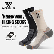 WRELS Merino Wool Hiking Socks for Running and Cycling Mid Calf Breathable Lightweight with Shock Absorption