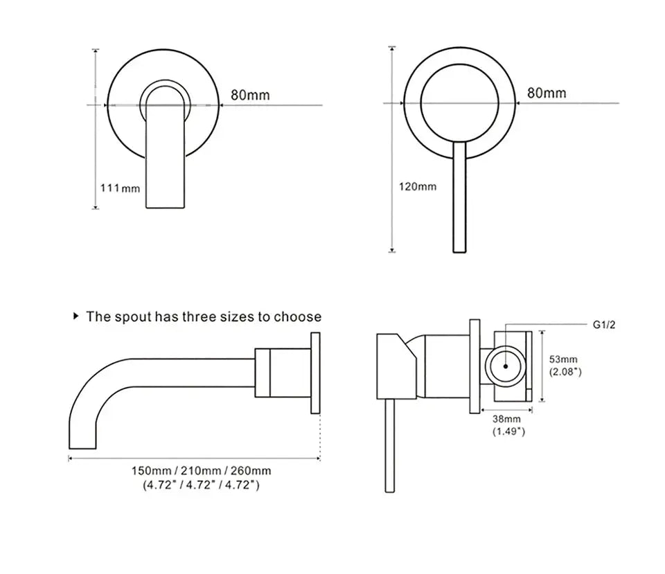 Bathroom basin faucet by Simples Market, wall-mounted single-handle wash mixer with ceramic cartridge.