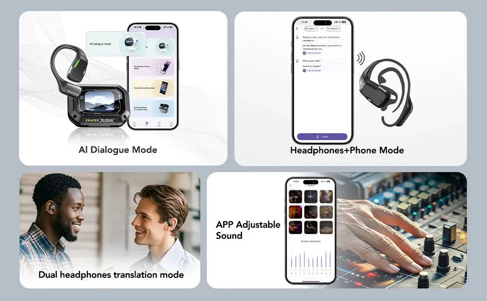 Simples Market AI Translator Earbuds Erazer XP6 Bluetooth-enabled wireless headphones with app EQ and waterproof