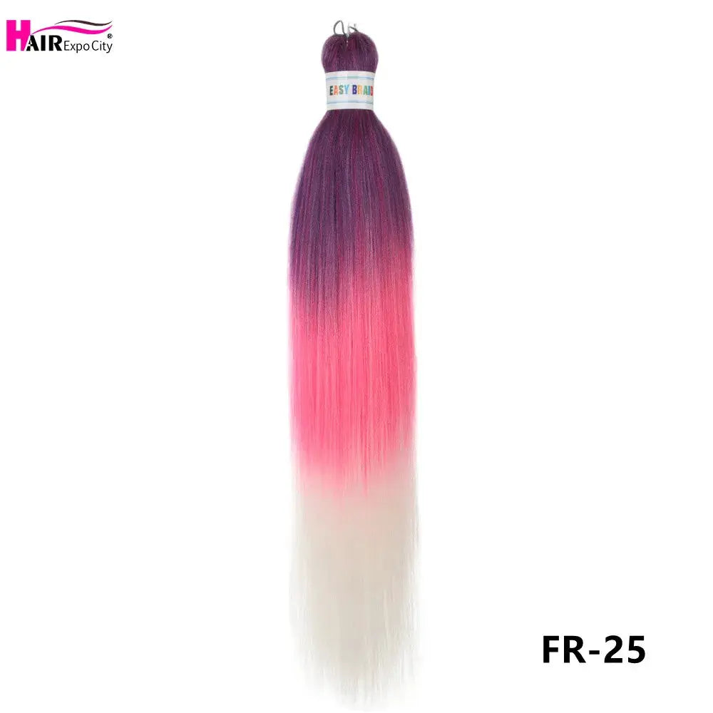Easy Braids 26-inch synthetic pre-stretched jumbo braid hair extensions, ombre purple to pink to white, Simples Market
