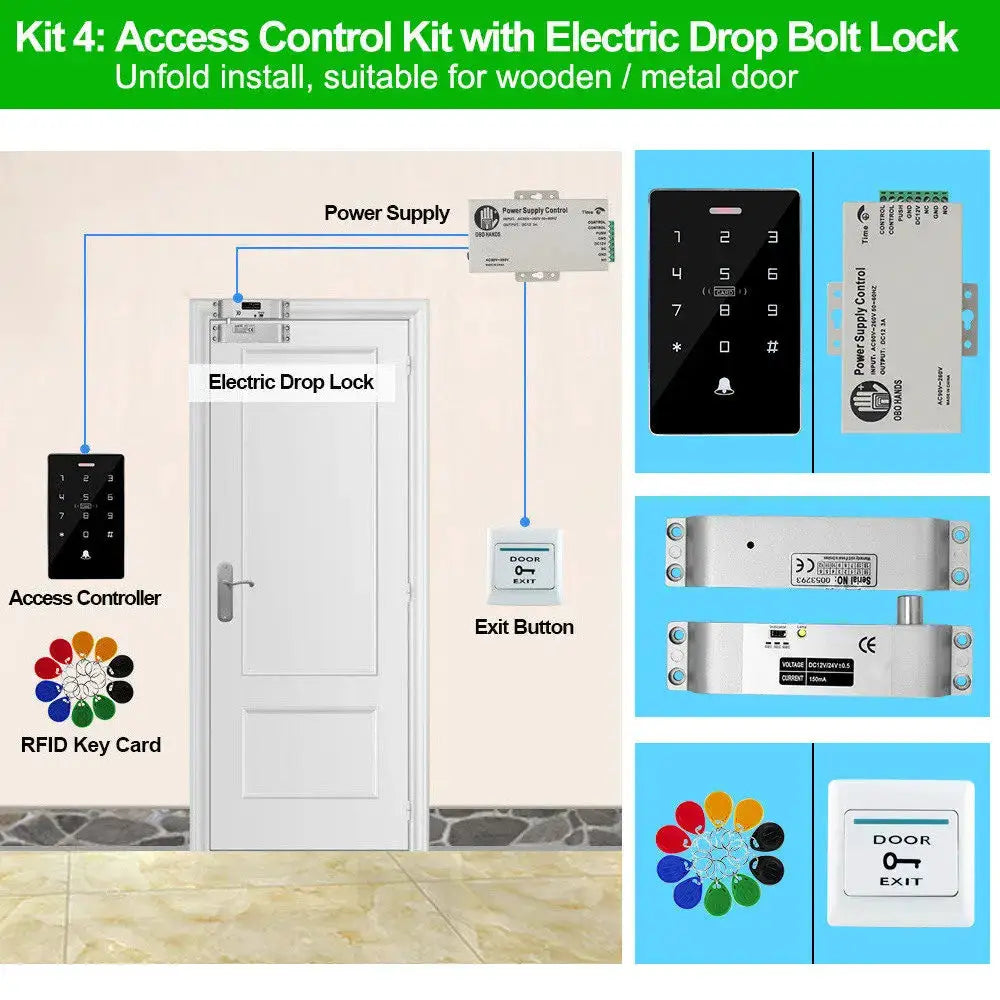 Outdoor access control kit by Simples Market with RFID keypad, 125kHz/13.56MHz NFC, and 180kg electric magnetic lock strike
