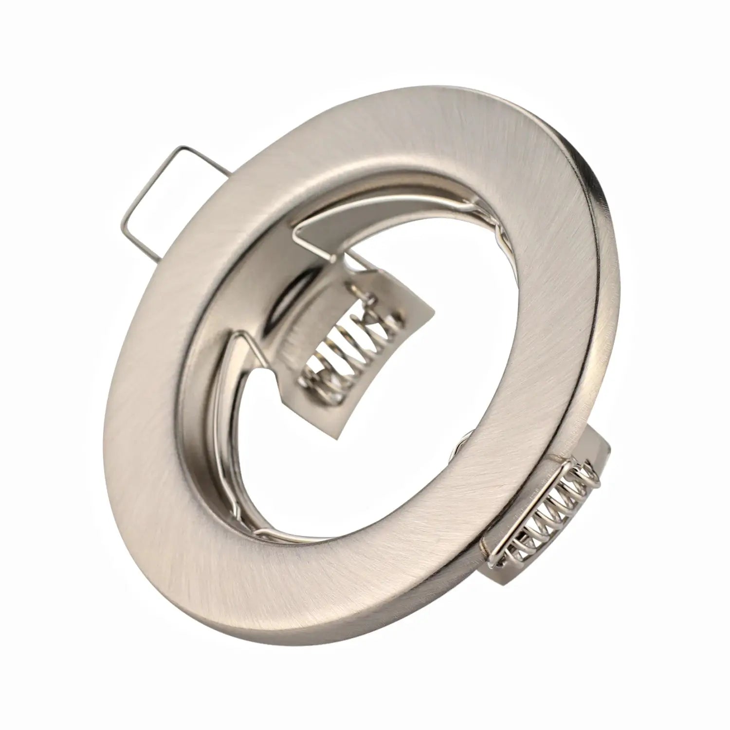 Recessed LED down-light frame in brushed nickel with spring clips for ceiling fixtures
