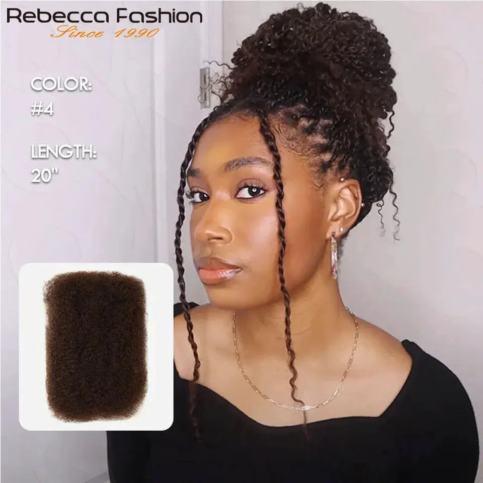 Simples Market Afro Kinky Curly bulk hair for braiding, Remy, color #4, 20-inch length shown on model
