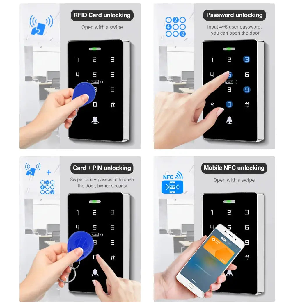 Outdoor access control system kit with waterproof RFID keypad, 125KHz/13.56MHz NFC, and 180kg maglock strike