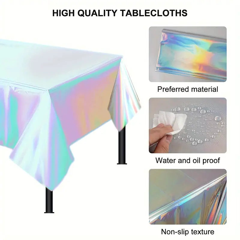 1pc Laser Rainbow Theme Party Tablecloth Disposable Decoration Supplies For Weddings Birthdays Festivals Gift
