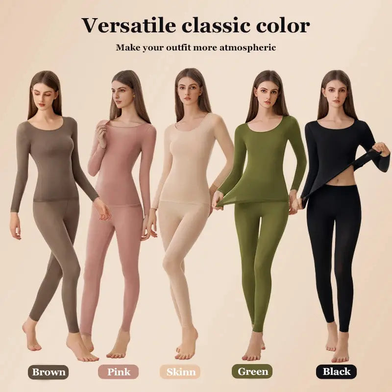 CozyWear Ultra Thin Seamless Warm Underwear Set For Women High Elasticity Slim Fit Long Sleeve Top For Sleepwear