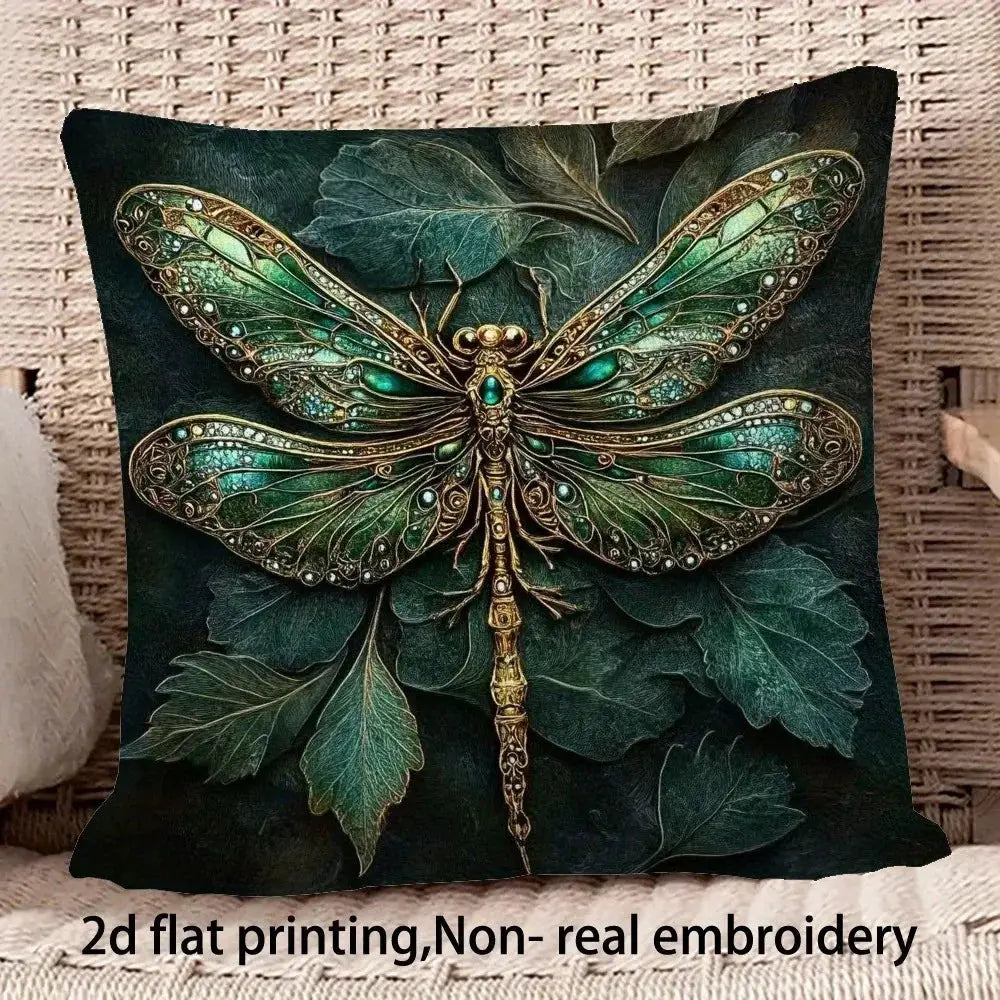 Pillowcase by Simples Market with bohemian dragonfly design on dark background cushion cover