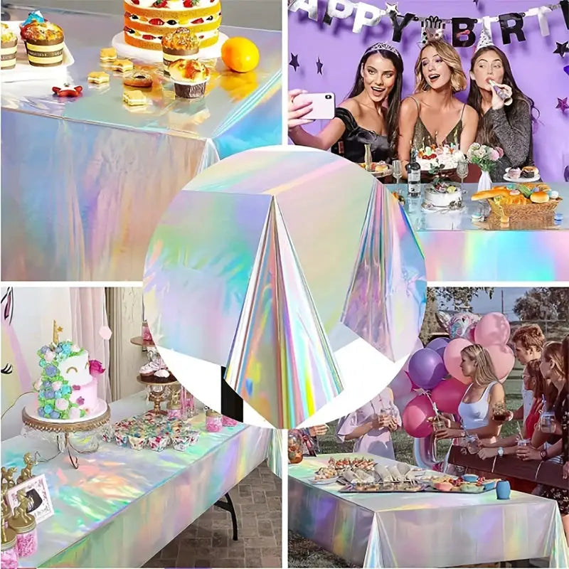 1pc Laser Rainbow Theme Party Tablecloth Disposable Decoration Supplies For Weddings Birthdays Festivals Gift