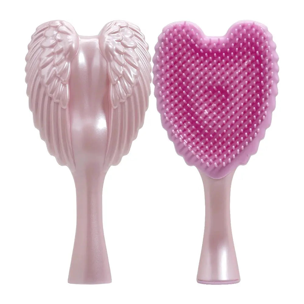 Angel-wing detangling hairbrush and pink heart-shaped detangling brush set, anti-static massage combs.