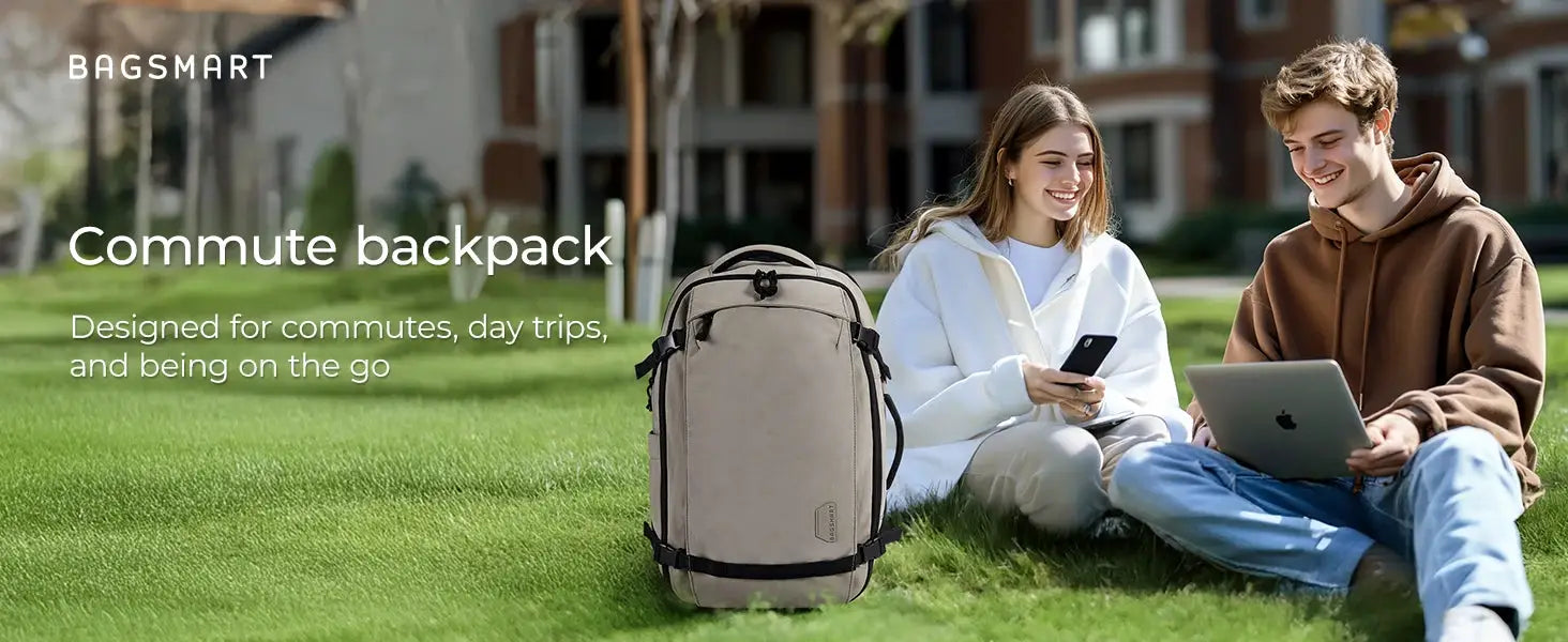 BAGSMART travel backpack, beige 30L carry-on, water-resistant daypack.
