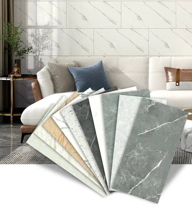 Imitation Tile 3D Wall Sticker set by Simples Market, marble-pattern self-adhesive wall decor, waterproof.