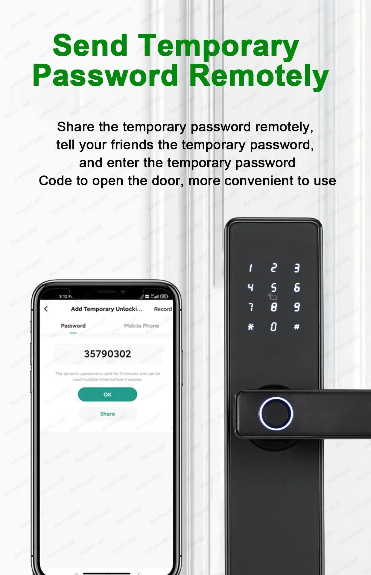 RAYKUBE K20 biometric door lock, black with keypad and fingerprint scanner, Simples Market