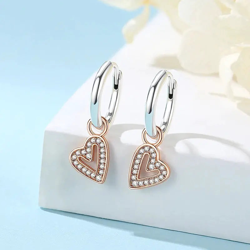 925 Sterling Silver Stud Hoop Earrings For Women Crystal Zircon Rose Gold Crown Heart Infinity Bee Design Jewelry