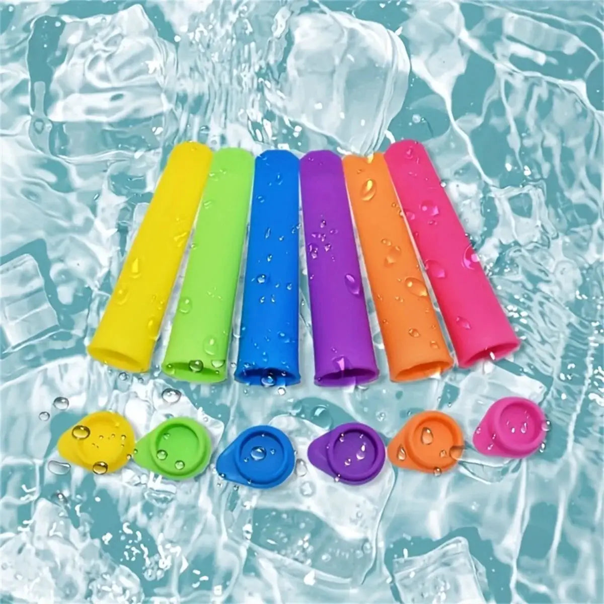 6 Piece Summer Silicone Popsicle Mold Set Reusable Food Grade Molds for Do It Yourself Ice Pops and Frozen Treats