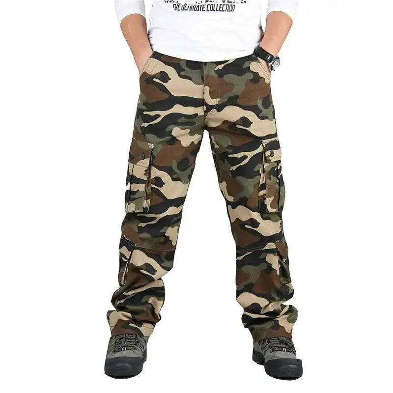 Men's tactical camouflage cargo pants, cotton with multiple pockets